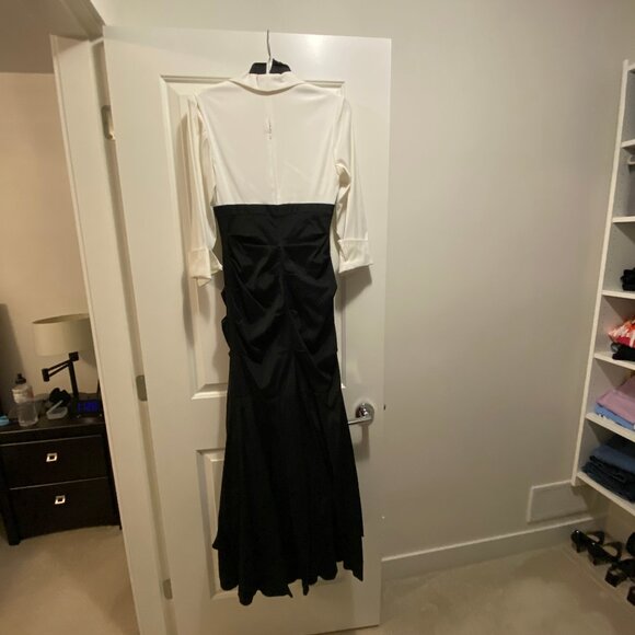 Belissima Formal Wide Lapel 3/4 sleeve Mermaid Gown Ivory & Black Ruched Size 8 - Picture 2 of 11